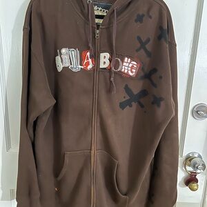 Vintage Brown Y2K Billabong Zip Up Embroidered Logo Hoodie Size Extra Large XL